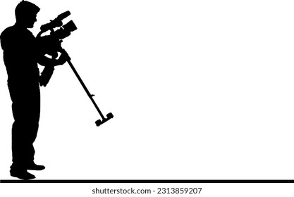 Cinematographer in Silhouette with Video Camera Stand, Shooting Cinematic Magic Silhouette Vector of Cinematographer and Camera Stand.