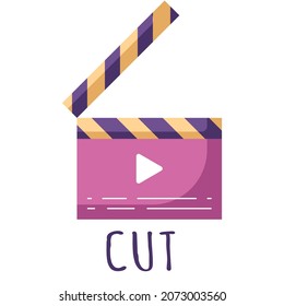 cinematographic clapper icon in a flat style, isolated on a white background. Vector illustration