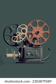 ilustración vectorial cinematográfica en forma de un reproductor de películas antiguo