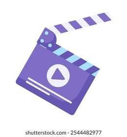 Tablero de madera cinematográfico para el icono de la escena de la película de inicio. Tablero de cine para el elemento de equipo de director asistente. Vector plano simple aislado en el fondo blanco