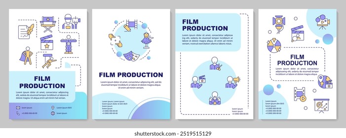 Cinematography blue gradient brochure template. Film production. Leaflet design with linear icons. Editable 4 vector layouts for presentation, annual reports