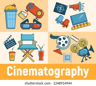 Cinematography concept banner. Cartoon banner of cinematography vector concept for web, giftcard and postcard