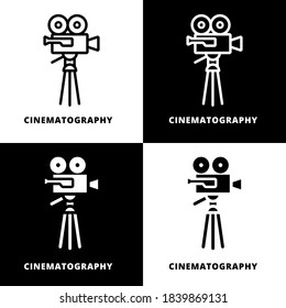 Cinematography Icon Line Black And Glyph Style. Camera Record Illustration Concept Vector. Videographer Film Logo Symbol