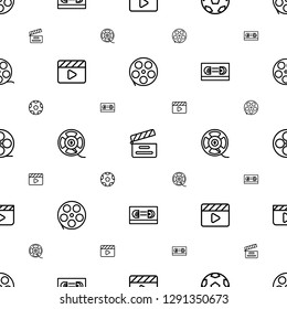 cinematography icons pattern seamless white background. Included editable outline movie tape, movie clapper, film tape, clapper board icons. cinematography icons for web and mobile.