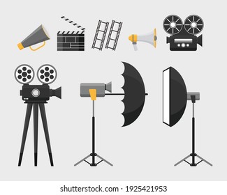 Cinematography movie tools equipment object elements vector illustration