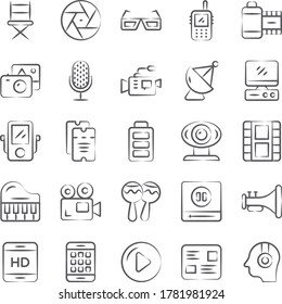 Cinematography And Multimedia Doodle Icons Pack
