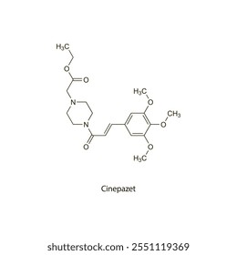 Cinepazet flat skeletal molecular structure vasodilator drug used in hypertension treatment. Vector illustration scientific diagram.