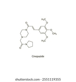 Cinepazide flat skeletal molecular structure vasodilator drug used in hypertension treatment. Vector illustration scientific diagram.