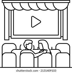 Cinephilia Vector Icon Design, Free time activities Symbol, Extracurricular activity Sign, hobbies interests Stock Illustration, couple watching movie in cinema back view Concept