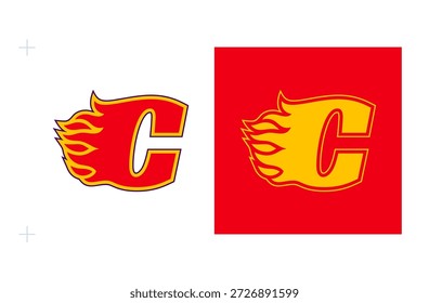 C-Initial Flame Logo Representing Fiery Spirit. Isolated on white background.