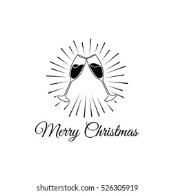 Cink glasses. Merry Christmas and Happy New Year Greeting Card, Vector Illustration