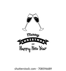 Cink glasses. Merry Christmas and Happy New Year Greeting Card, Vector Illustration