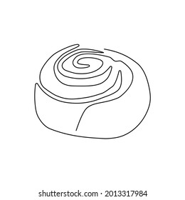 Cinnabon bun one line art. Continuous line drawing of poppy seed roll, cake, butter roll.