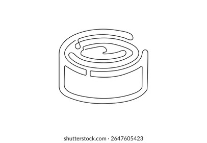 Cinnabon bun one line art. Continuous line drawing of poppy seed roll, continuous line of cinnamon spice.one line drawing of kitchen spice cinnamon.