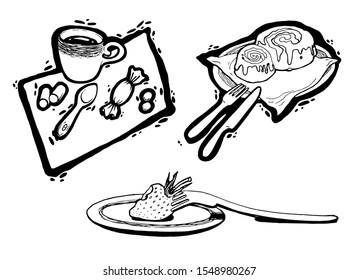 Cinnabon and candy. Vector drawing.