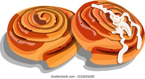 Cinnabon Cinnamon Bun, Golden Brown With Icing, Vector Image Isolated On White Background