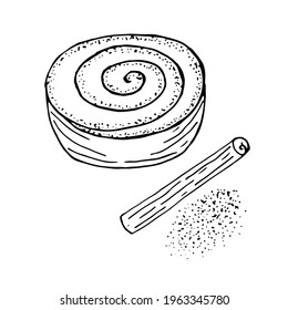 Cinnabon and cinnamon bun, vector illustration, hand drawn sketch