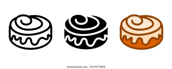 Ícone Cinnabon. Ilustração de cor de rolo de canela. Sinal de pão doce. Símbolo de massa. Logotipo da padaria.