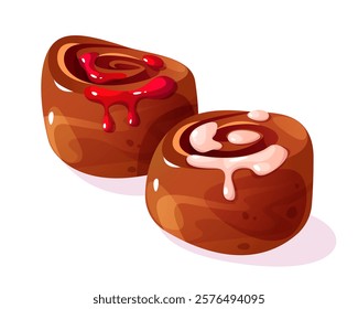 Cinnabons vector illustration pastries with icing. Cartoon bakery food