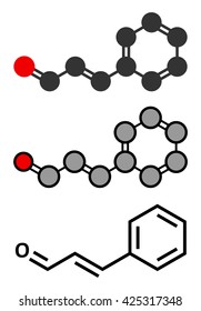 Cinnamaldehyde (cinnamic aldehyde) cinnamon flavor molecule. Stylized 2D renderings and conventional skeletal formula.