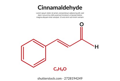 Cinamaldeído, composto orgânico, fórmula de estrutura molecular, adequado para conteúdo de educação ou ciência química. Ilustração vetorial