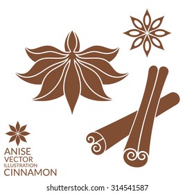 Cinnamon and anise vector. Vector illustration EPS10. Isolated cinnamon on white background 