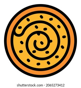 Icono de la panadería de canela. Esquema canela panadería vectorial color de icono plano aislado
