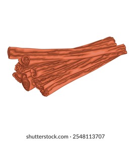 Cinnamon. A base note in perfumery. Plant aromatic oil used to make perfumes. Hand-Drawn Illustration of Cinnamon Sticks.