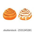 Cinnamon bun and cinnabon Sweet bun snail. Baking desserts. Sweet flour products. Cinnabon on a white background