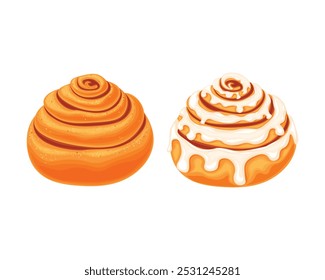 Bollo de canela y caracol de bollo dulce de canela. Hornear postres. Productos de harina dulce. Cinnabon sobre un fondo blanco