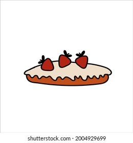 Cinnamon bun with frosting cartoon style vector illustration. Baked sweet roll doodle icon. Design clip art for cafe menu, flier, chalk board. Fresh Swedish kanelbulle swirl pastry.