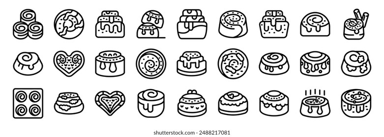 Cinnamon bun icons set. Set of icons featuring cinnamon rolls in various styles and preparations