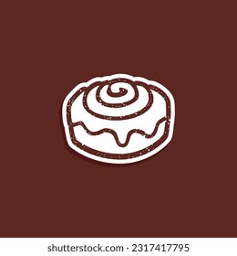 Cinnamon Bun with little grunge stamp effect stickers template. Hand-drawn icon of glazed Cinnamon Roll. Usable for labels, banners, or advertisements.