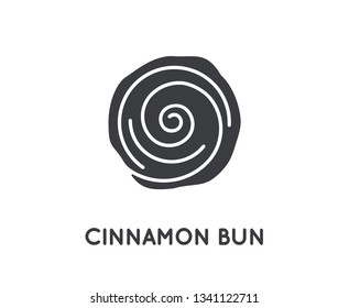 Cinnamon Bun Roll Vector Glyph Element or Icon, Illustration. 