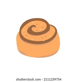 Cinnamon bun. Sweet roll with sugar isolated on white background. Vector illustration