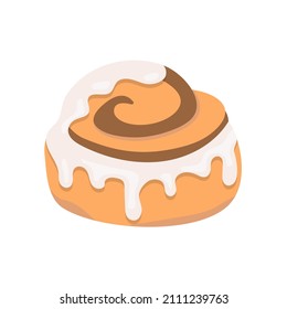 Cinnamon bun. Sweet roll with sugar glaze, isolated on white background. Vector illustration