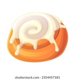 cinnamon bun with white icing. Stock vector illustration in cartoon style isolated on white background.