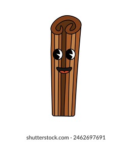 Cinnamon character in 70s cartoon style. Vector illustration isolated on white background