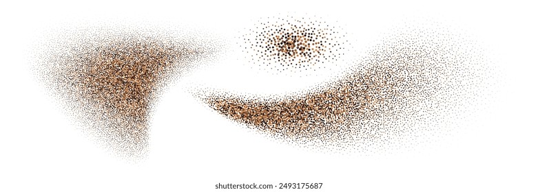 Canela, café, polvo de cacao salpicar, especias molido de partículas, forma de remolino ondulado salpicadura rastro, textura de punto. Aislado sobre fondo blanco, Ilustración vectorial