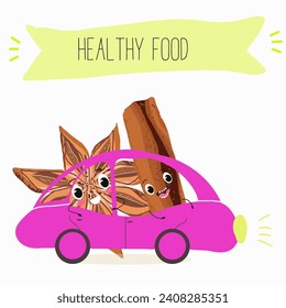 Cine adorables y alegres personajes con diferentes poses y actividades. Colección de antioxidantes naturales de vitamina para la desintoxicación. Ilustración plana vectorial, especias divertidas. Comida orgánica.