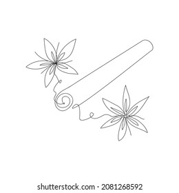 Cinnamon drawn by one line. Food sketch. Continuous line drawing art. Vector illustration in minimal style.