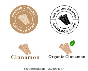 cinnamon flavor spice ingredient food condiment aromatic seasoning label design icon logo collection