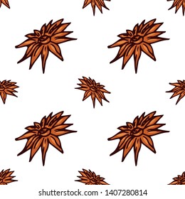 Cinnamon flower icon seamless pattern. Vector illustration of daisy. Hand drawn flower.