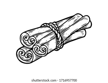 Zimmerkarte handgezeichnete Vektorillustration. Haufen Zimt einzeln auf weißem Hintergrund.