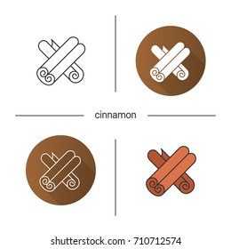 Cinnamon icon. Flat design, linear and color styles. Canella. Isolated vector illustrations