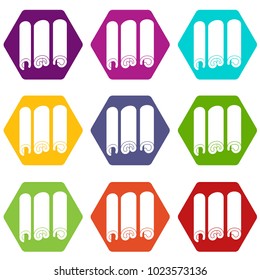 Cinnamon icon set many color hexahedron isolated on white vector illustration