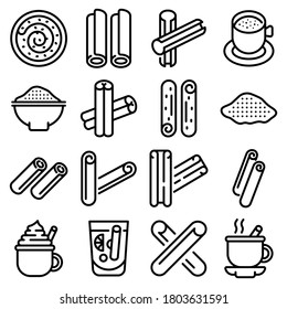 Iconos de canela. Conjunto de esquemas de iconos vectoriales de canela para el diseño web aislado en fondo blanco