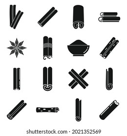 Cinnamon icons set simple vector. Christmas aroma. Flavor dessert cinnamon