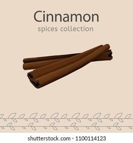 Cinnamon image isolated on a light beige background. Spices collection. Vector illustration.