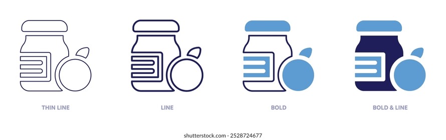 Ícone de geleia de canela em 4 estilos diferentes. Linha fina, Linha, Negrito e Linha Negrito. Estilo duotônico. Traçado editável.